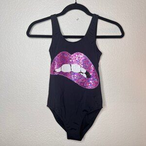 NWT STELLA COVE One piece sequin lip Black size 10Y